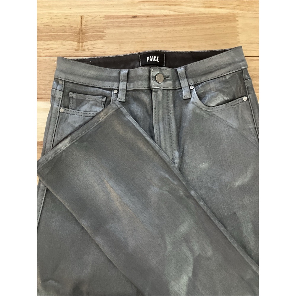 PAIGE Claudine Ankle Length Flare Coated Sparkle Jeans Cropped Trouser  28